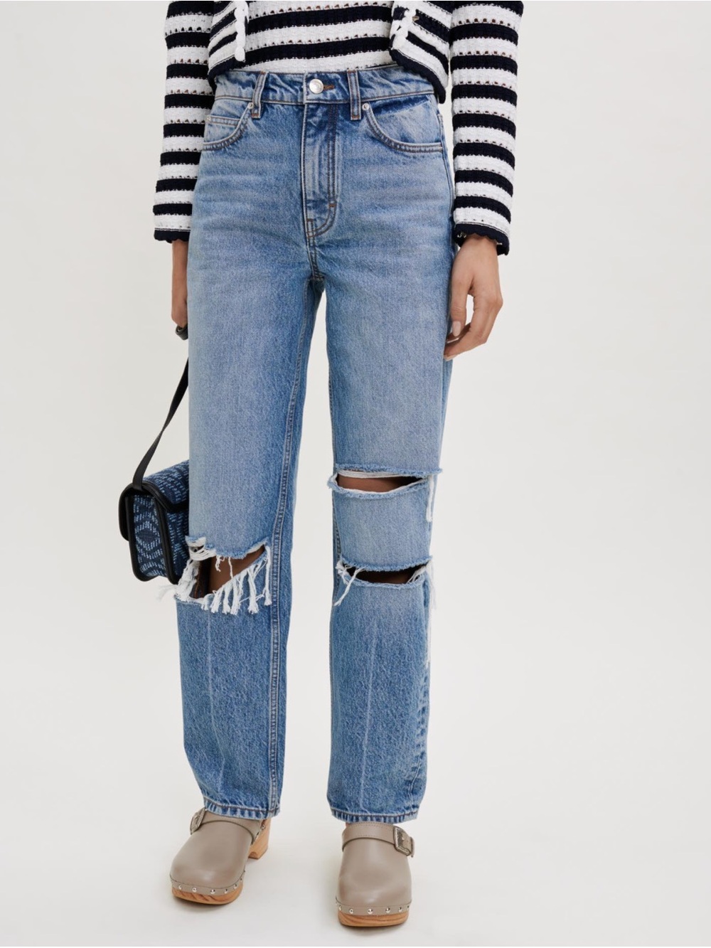 Maje Paris Loose Fit Distressed Wide Leg Jeans